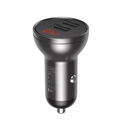 Baseus - Car Charger (CCBX-0G) - Digital Display, 2x USB-A, 24W - Gray