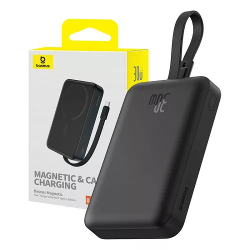 Baseus - Power Bank Mágneses Mini (P1002210B113-00) - MagSafe, 2x USB-C, Lightning, 30W, Gyorstöltés, 10000mAh - Fekete