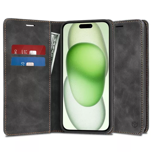 Techsuit - Confy Cover kinyitható tok - iPhone 15 Plus - Fekete