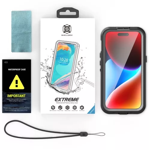 ShellBox - Vízálló MagSafe tok (IP68 védelem) - iPhone 15 - Fekete