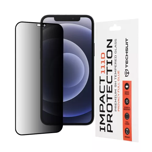 Techsuit - 111D Privacy betekintésgátló üvegfólia - iPhone 12 / iPhone 12 Pro - Fekete