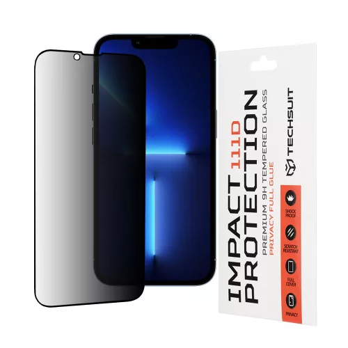 Techsuit - 111D Privacy betekintésgátló üvegfólia - iPhone 13 Pro Max / iPhone 14 Plus - Fekete