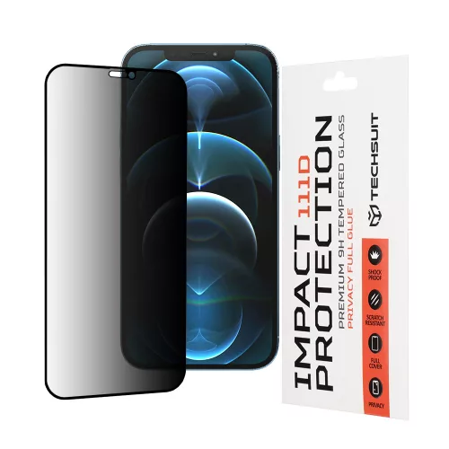 Techsuit - 111D Privacy betekintésgátló üvegfólia - iPhone 12 Pro Max - Fekete