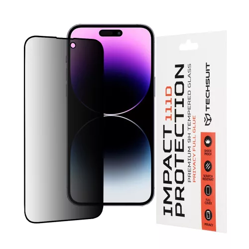 Techsuit - 111D Privacy betekintésgátló üvegfólia - iPhone 14 Pro Max - Fekete