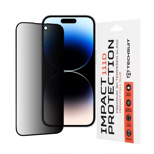 Techsuit - 111D Privacy betekintésgátló üvegfólia - iPhone 14 Pro - Fekete