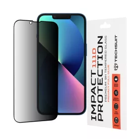   Techsuit - 111D Privacy betekintésgátló üvegfólia - iPhone 13 / iPhone 13 Pro / iPhone 14 / iPhone 16e / iPhone 17e - Fekete