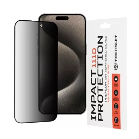   Techsuit - 111D Privacy betekintésgátló üvegfólia - iPhone 15 Pro Max - Fekete