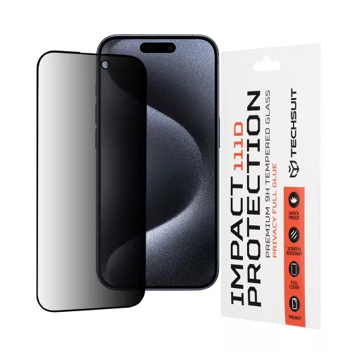 Techsuit - 111D Privacy betekintésgátló üvegfólia - iPhone 15 Pro - Fekete