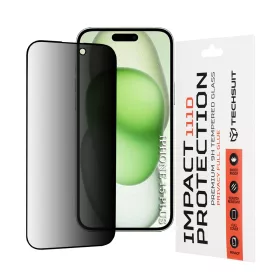   Techsuit - 111D Privacy betekintésgátló üvegfólia - iPhone 15 Plus / iPhone 16 Plus - Fekete