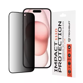   Techsuit - 111D Privacy betekintésgátló üvegfólia - iPhone 15 / iPhone 16 - Fekete
