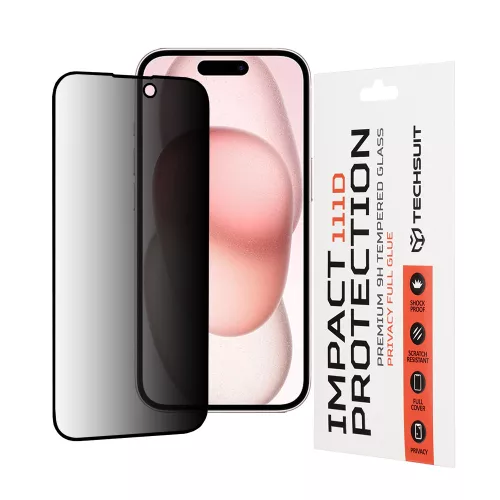 Techsuit - 111D Privacy betekintésgátló üvegfólia - iPhone 15 / iPhone 16 - Fekete