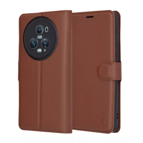 Techsuit - Leather Folio kinyitható tok - Honor Magic5 Pro - Barna