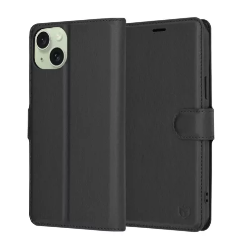 Techsuit - Leather Folio kinyitható tok - iPhone 15 Plus - Fekete