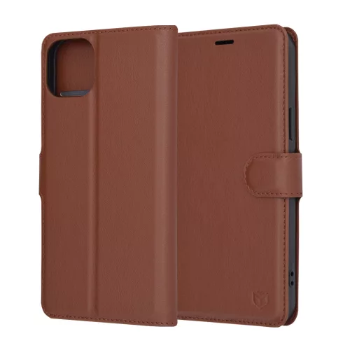 Techsuit - Leather Folio kinyitható tok - iPhone 15 Plus - Barna