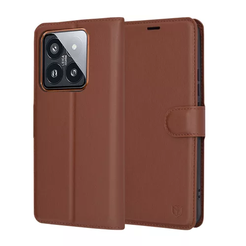 Techsuit - Leather Folio kinyitható tok - Xiaomi 14 Pro - Barna