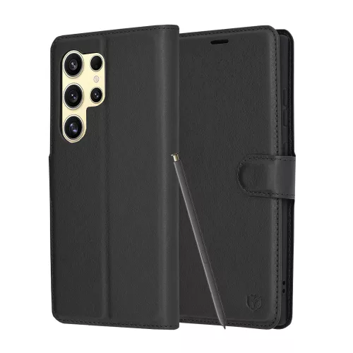 Techsuit - Leather Folio kinyitható tok - Samsung Galaxy S24 Ultra - Fekete