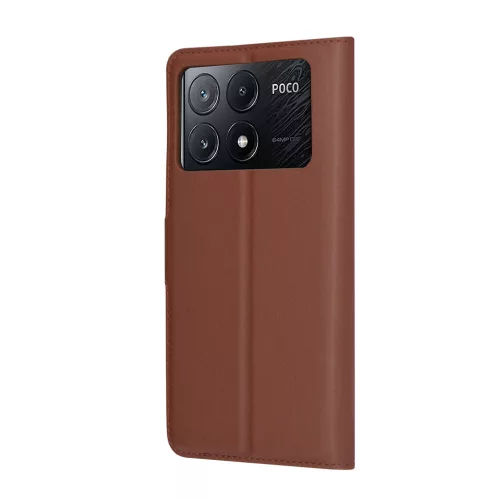 Techsuit - Leather Folio kinyitható tok - Xiaomi Poco X6 Pro - Barna