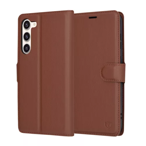 Techsuit - Leather Folio kinyitható tok - Samsung Galaxy S23 Plus - Barna