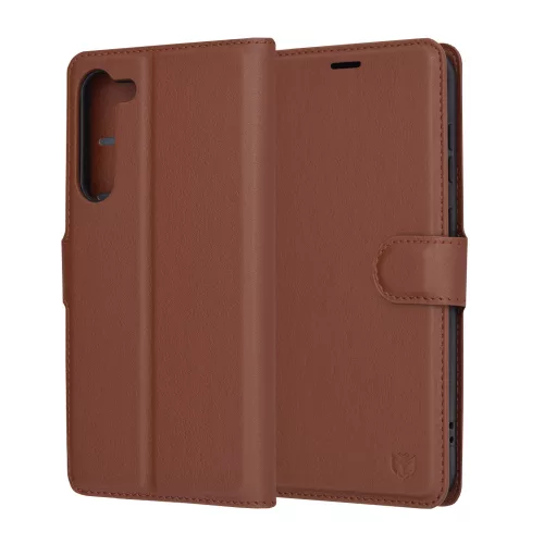 Techsuit - Leather Folio kinyitható tok - Samsung Galaxy S23 Plus - Barna