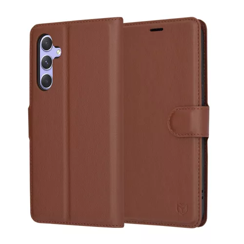 Techsuit - Leather Folio kinyitható tok - Samsung Galaxy A54 - Barna