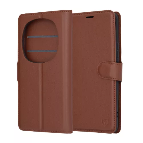 Techsuit - Leather Folio kinyitható tok - Honor Magic6 Pro - Barna