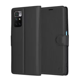   Techsuit - Leather Folio kinyitható tok - Xiaomi Redmi 10 / Redmi 10 2022 - Fekete