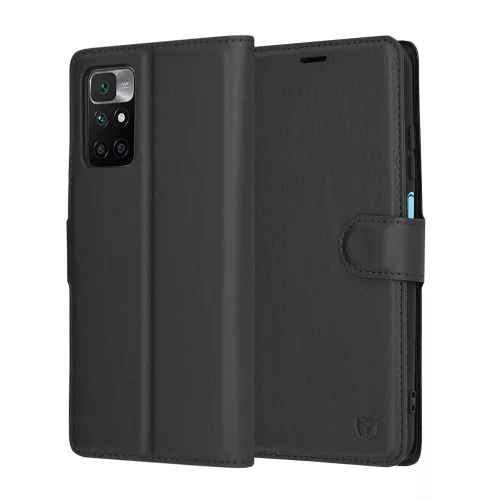 Techsuit - Leather Folio kinyitható tok - Xiaomi Redmi 10 / Redmi 10 2022 - Fekete