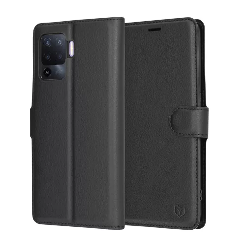 Techsuit - Leather Folio kinyitható tok - Oppo Reno5 Lite / Oppo A94 4G - Fekete