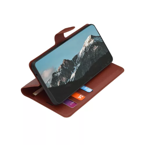 Techsuit - Leather Folio kinyitható tok - Samsung Galaxy A14 4G / A14 5G - Barna