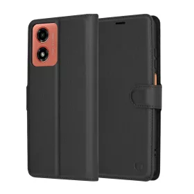   Techsuit - Leather Folio kinyitható tok - Motorola Moto G04 / Moto G04s / Moto G24 / Moto E14 - Fekete
