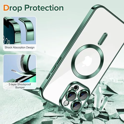 Techsuit - Luxury Crystal MagSafe tok - iPhone 13 Pro - Sötétzöld átlátszó
