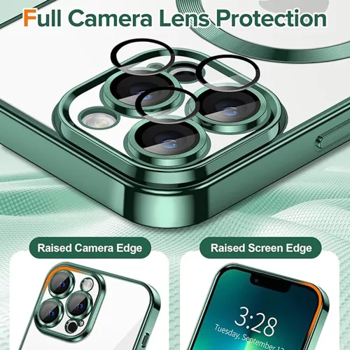 Techsuit - Luxury Crystal MagSafe tok - iPhone 13 Pro - Sötétzöld átlátszó