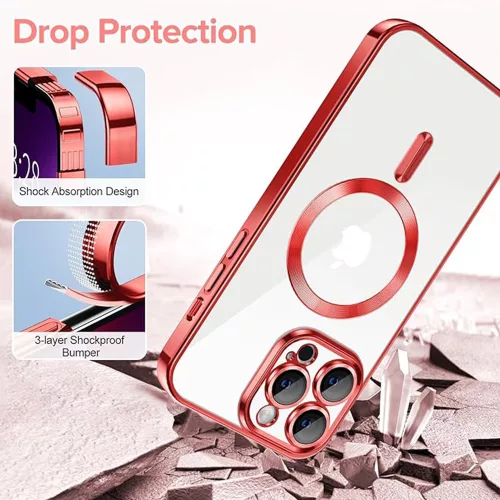 Techsuit - Luxury Crystal MagSafe tok - iPhone 13 Pro Max - Piros átlátszó