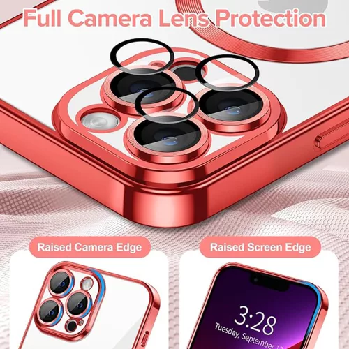 Techsuit - Luxury Crystal MagSafe tok - iPhone 13 Pro Max - Piros átlátszó