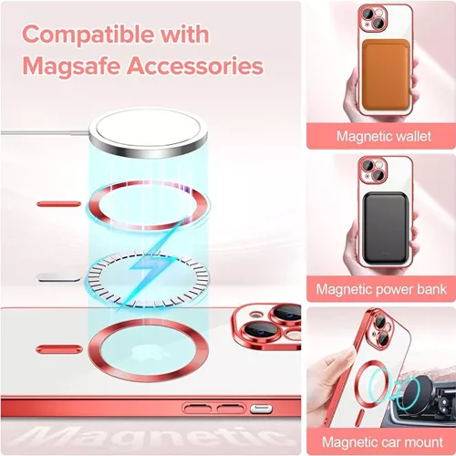 Techsuit - Luxury Crystal MagSafe tok - iPhone 14 - Piros átlátszó