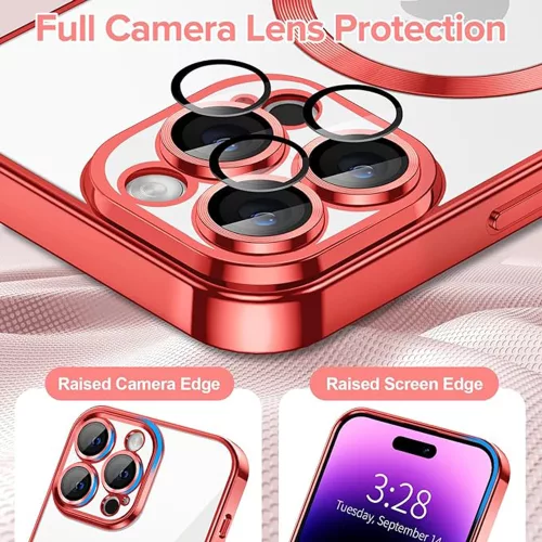 Techsuit - Luxury Crystal MagSafe tok - iPhone 14 Pro - Piros átlátszó