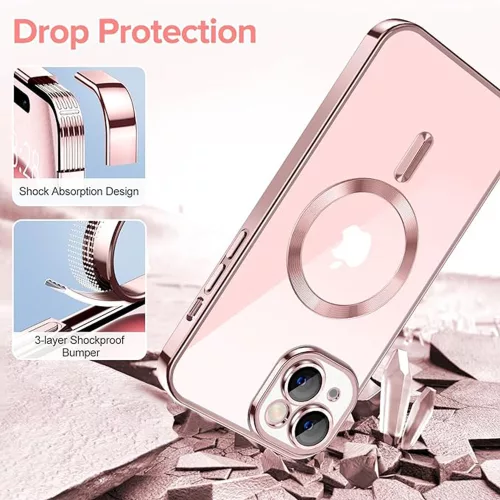 Techsuit - Luxury Crystal MagSafe tok - iPhone 15 - Rózsaszín átlátszó