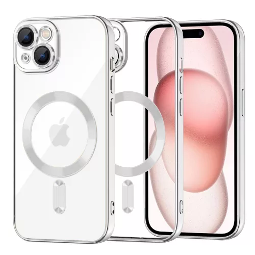 Techsuit - Luxury Crystal MagSafe tok - iPhone 15 - Ezüst átlátszó