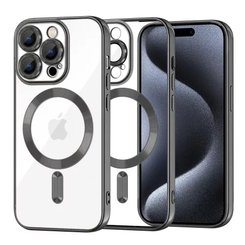 Techsuit - Luxury Crystal MagSafe tok - iPhone 15 Pro - Fekete átlátszó