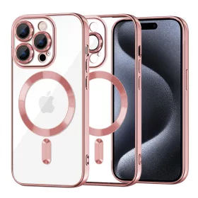   Techsuit - Luxury Crystal MagSafe tok - iPhone 15 Pro - Rózsaszín átlátszó