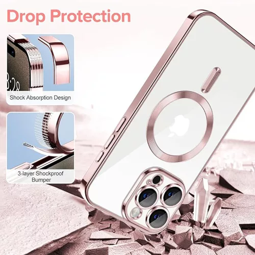 Techsuit - Luxury Crystal MagSafe tok - iPhone 15 Pro - Rózsaszín átlátszó