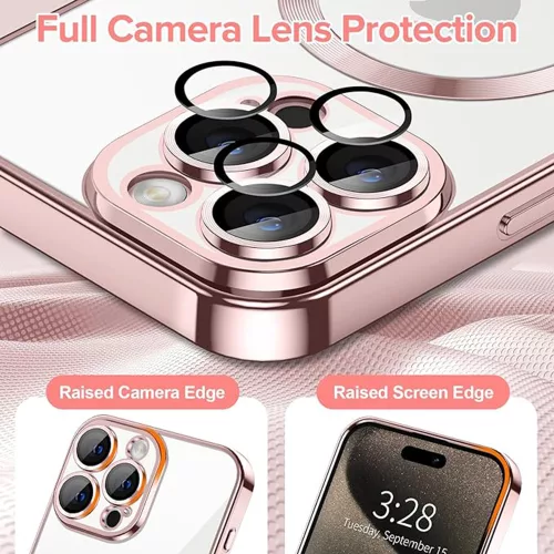 Techsuit - Luxury Crystal MagSafe tok - iPhone 15 Pro - Rózsaszín átlátszó