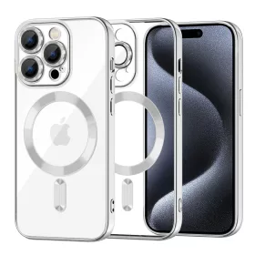   Techsuit - Luxury Crystal MagSafe tok - iPhone 15 Pro - Ezüst átlátszó