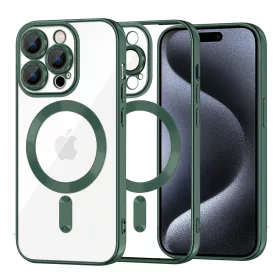   Techsuit - Luxury Crystal MagSafe tok - iPhone 15 Pro - Sötétzöld átlátszó