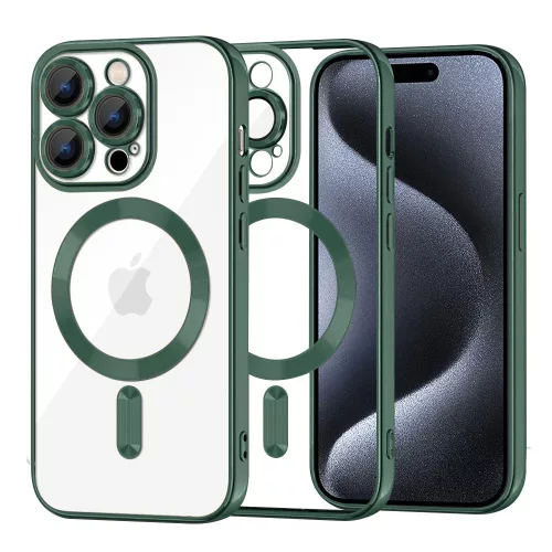 Techsuit - Luxury Crystal MagSafe tok - iPhone 15 Pro - Sötétzöld átlátszó
