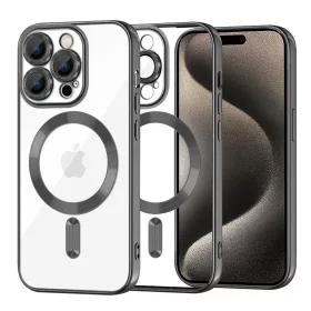   Techsuit - Luxury Crystal MagSafe tok - iPhone 15 Pro Max - Fekete átlátszó