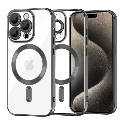 Techsuit - Luxury Crystal MagSafe tok - iPhone 15 Pro Max - Fekete átlátszó