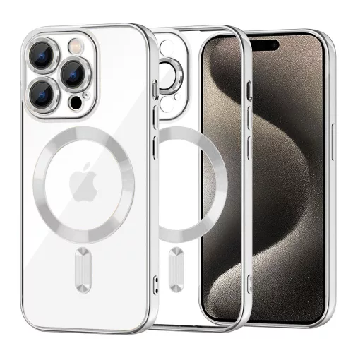 Techsuit - Luxury Crystal MagSafe tok - iPhone 15 Pro Max - Ezüst átlátszó