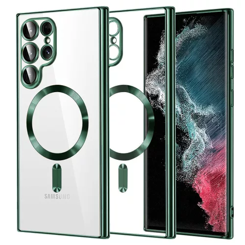 Techsuit - Luxury Crystal MagSafe tok - Samsung Galaxy S22 Ultra 5G - Sötétzöld átlátszó