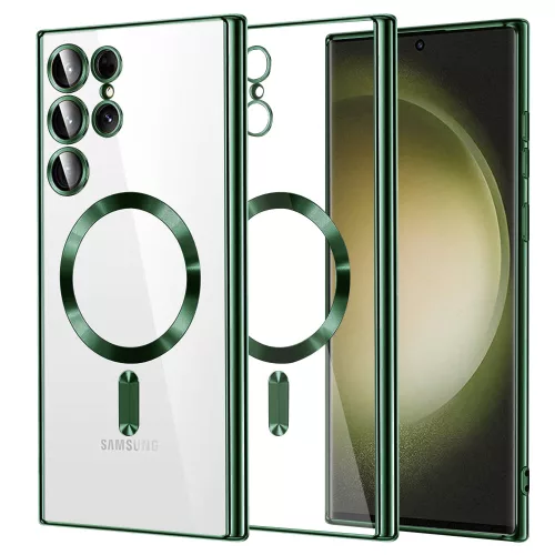 Techsuit - Luxury Crystal MagSafe tok - Samsung Galaxy S23 Ultra - Sötétzöld átlátszó